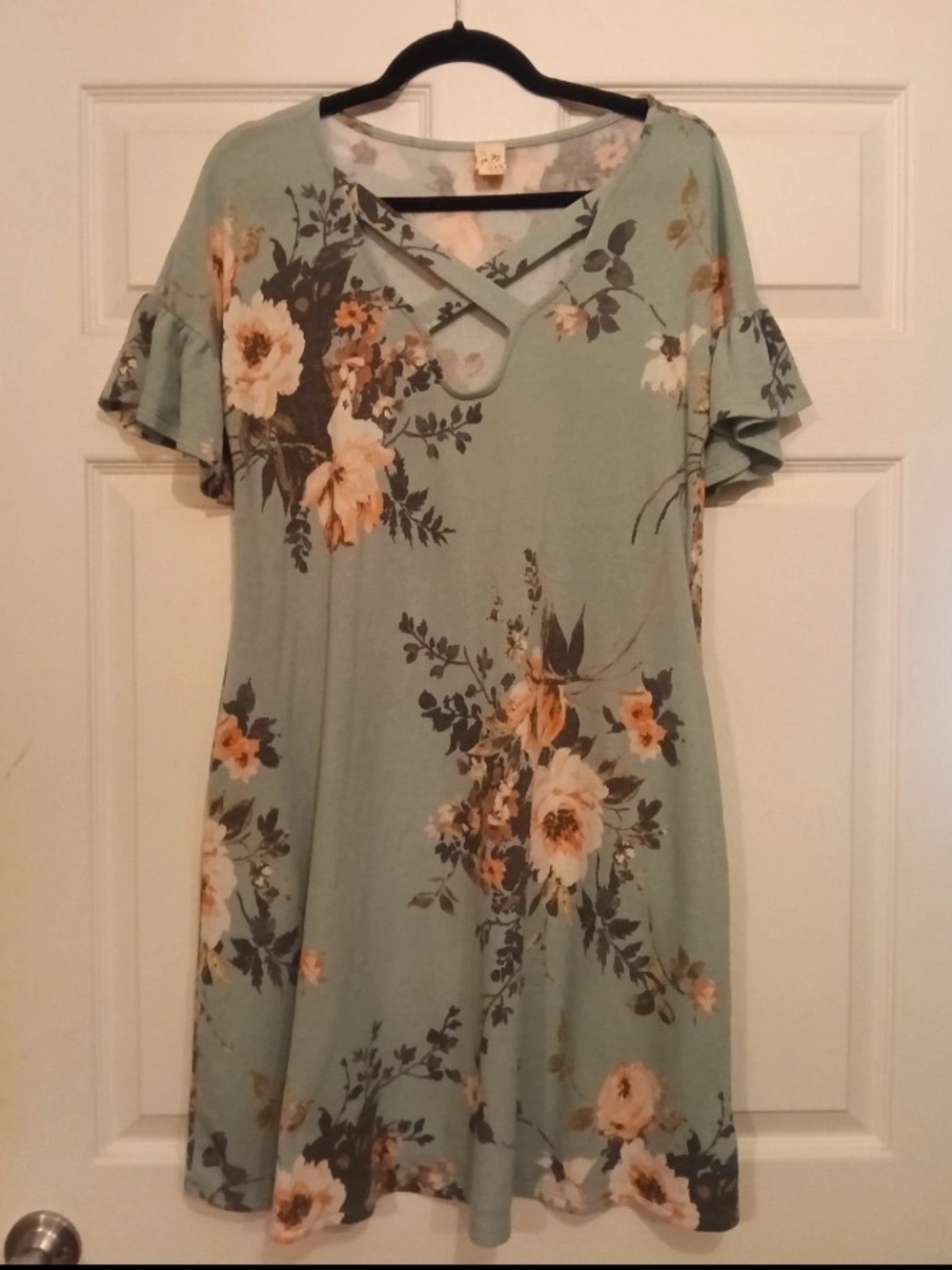 7th Ray Mint Floral Mini Dress with Yellow & Cream Blooms